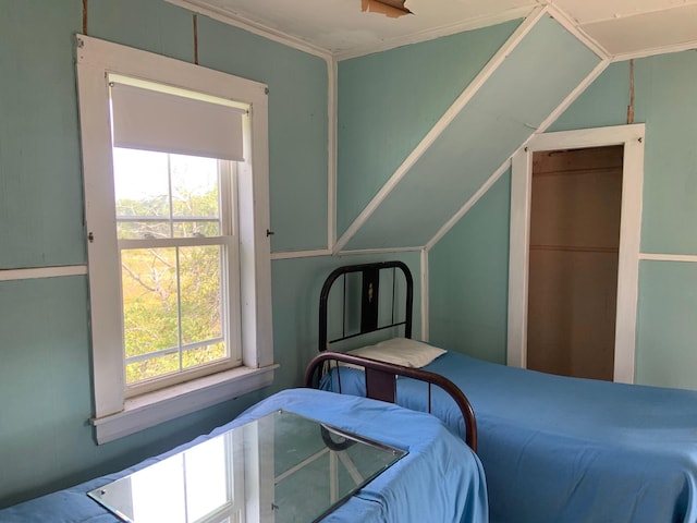 100 Bayside Rd, Ellsworth, ME 04605 - bedroom featuring multiple windows and lofted ceiling