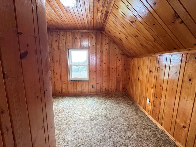 164 Mud Pond Road, Prentiss Twp T7 R3 Nbpp, ME 04487 - bonus room featuring wood ceiling, carpet, wooden walls, and lofted ceiling