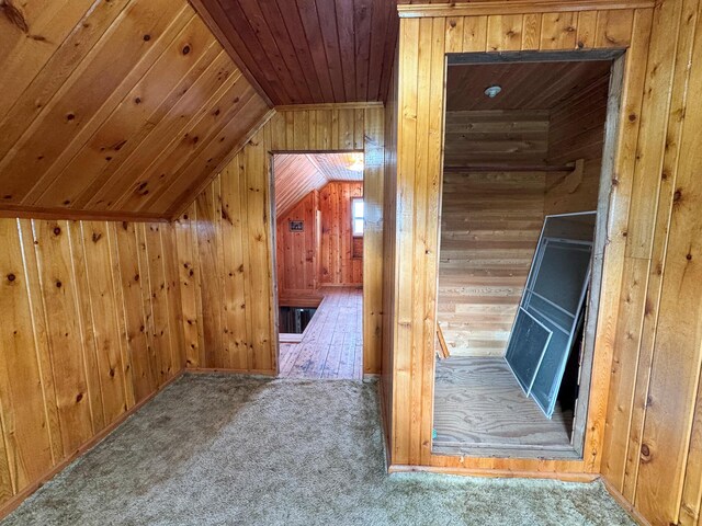 164 Mud Pond Road, Prentiss Twp T7 R3 Nbpp, ME 04487 - bonus room with wood walls, lofted ceiling, wood ceiling, and carpet