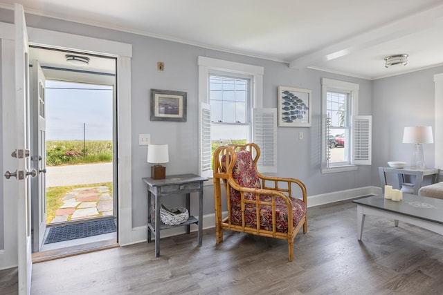 116 Hills Beach Rd, Biddeford, ME 04005 - living area featuring plenty of natural light, wood finished floors, and crown molding