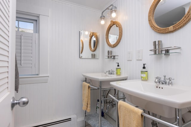 116 Hills Beach Rd, Biddeford, ME 04005 - bathroom featuring baseboard heating and ornamental molding