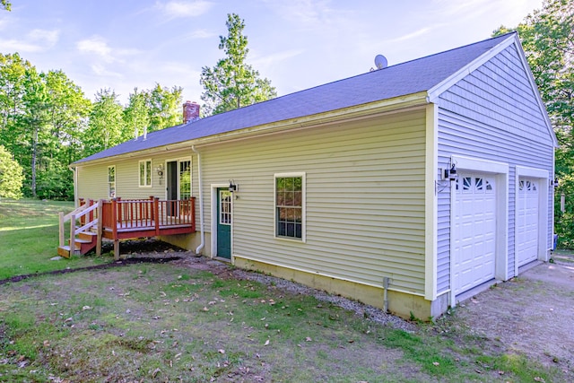 739 Spec Pond Rd, Porter, ME 04068 - ranch-style home with a chimney and a wooden deck