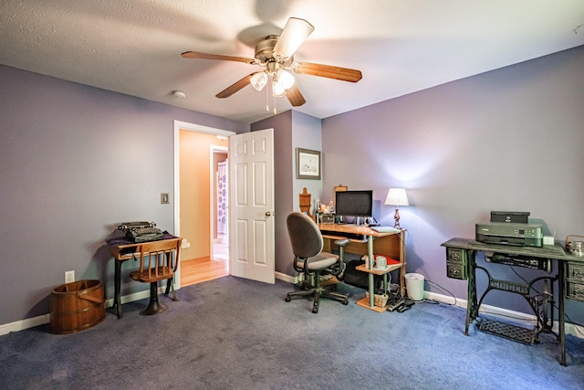 739 Spec Pond Rd, Porter, ME 04068 - home office featuring ceiling fan, carpet flooring, and baseboards