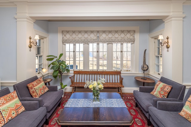 18 Bayside Dr, Belfast, ME 04915 - living area with decorative columns