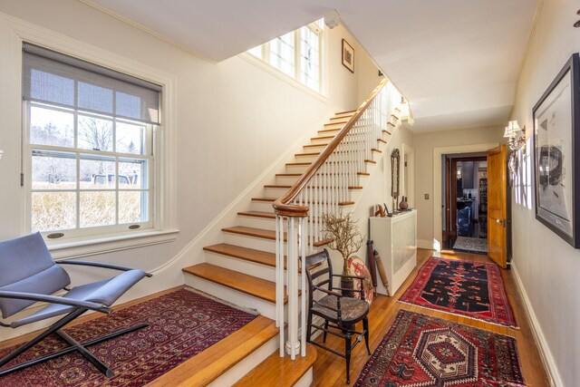18 Bayside Dr, Belfast, ME 04915 - staircase featuring healthy amount of natural light and wood finished floors