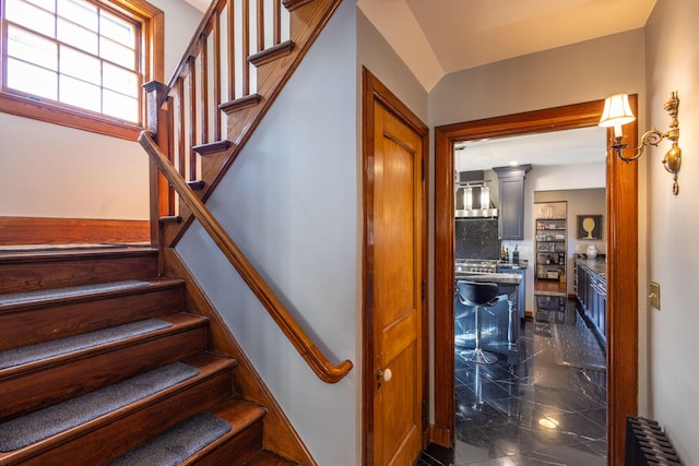 18 Bayside Dr, Belfast, ME 04915 - stairway with radiator heating unit