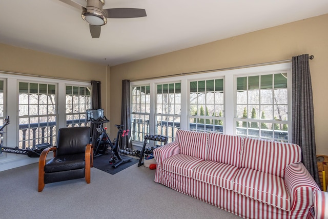18 Bayside Dr, Belfast, ME 04915 - living area featuring ceiling fan and carpet flooring