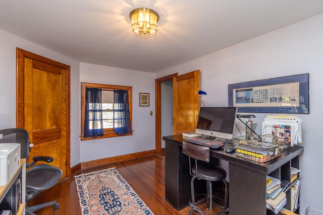 18 Bayside Dr, Belfast, ME 04915 - office area featuring dark wood-style floors and baseboards