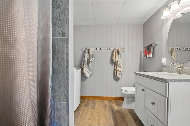 51 Four Wheel Dr, Brunswick, ME 04011 - full bath featuring wood finished floors, vanity, a paneled ceiling, and a shower with shower curtain