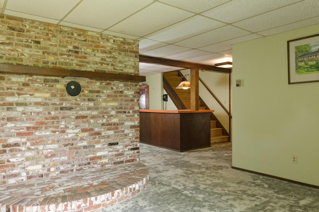 56 Borland Hill Rd, Nobleboro, ME 04555 - bar area featuring a paneled ceiling and stairway