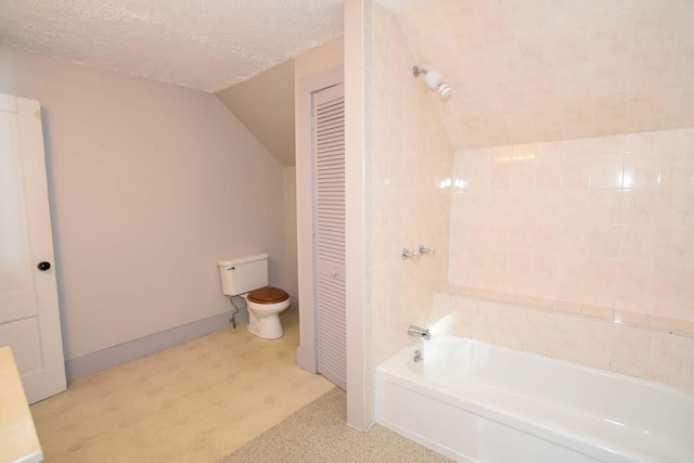 50 Baldwin Rd, Sebago, ME 04029 - full bath with a closet, shower / bath combination, toilet, a textured ceiling, and tile patterned floors