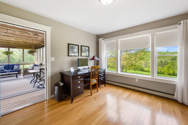 216 Monroe Rd, Winterport, ME 04496 - office with a baseboard radiator, plenty of natural light, and light wood finished floors