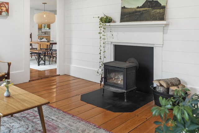 37 Walker Rd, Boothbay, ME 04537 - detailed view of a wood stove and wood finished floors