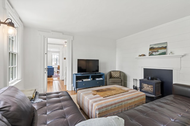 37 Walker Rd, Boothbay, ME 04537 - living area featuring a wood stove and wood finished floors