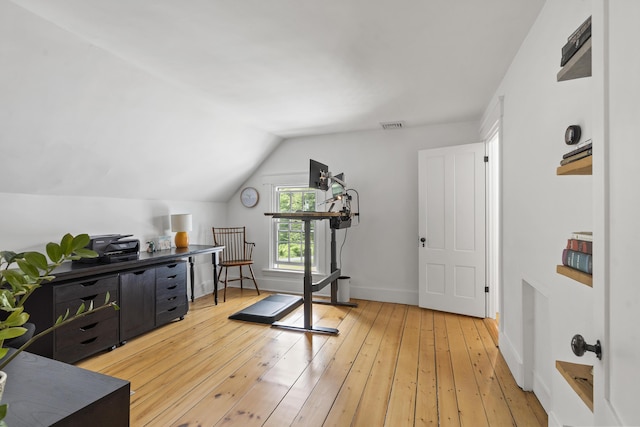 37 Walker Rd, Boothbay, ME 04537 - exercise room with vaulted ceiling and light wood-style flooring