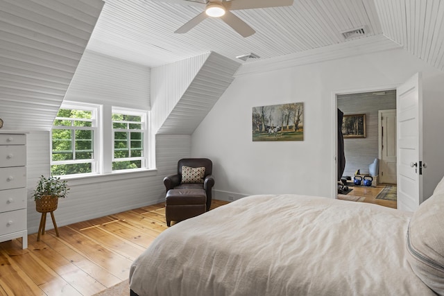 37 Walker Rd, Boothbay, ME 04537 - bedroom with hardwood / wood-style floors, wood ceiling, a ceiling fan, and lofted ceiling