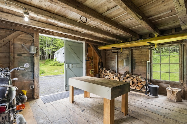 37 Walker Rd, Boothbay, ME 04537 - interior space featuring a wooden ceiling with exposed beams, hardwood / wood-style floors, and wooden walls