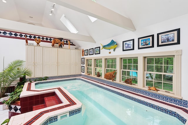 30 Plymouth Dr, Saco, ME 04072 - indoor pool featuring a skylight and an in-ground hot tub