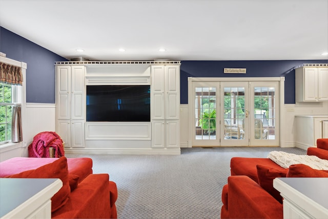 30 Plymouth Dr, Saco, ME 04072 - carpeted living area featuring wainscoting, recessed lighting, and a decorative wall