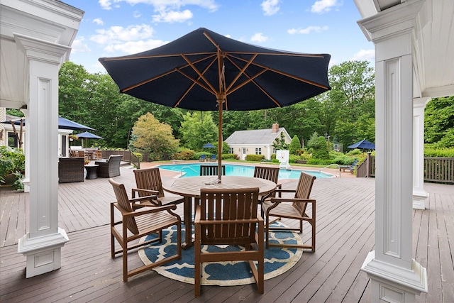 30 Plymouth Dr, Saco, ME 04072 - deck featuring an outdoor pool, outdoor lounge area, outdoor dining space, and view of scattered trees