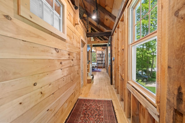 72 Vine St, South Berwick, ME 03908 - corridor with wood walls and light wood-style flooring