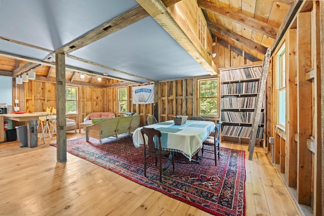 72 Vine St, South Berwick, ME 03908 - dining room with wood-type flooring and wooden walls