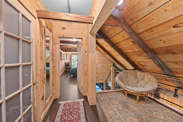 72 Vine St, South Berwick, ME 03908 - sitting room featuring dark wood-style flooring, lofted ceiling, and wood ceiling