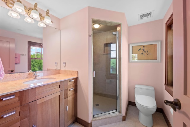72 Vine St, South Berwick, ME 03908 - full bath with vanity, toilet, baseboards, a shower stall, and tile patterned flooring