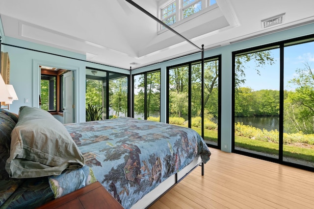 72 Vine St, South Berwick, ME 03908 - bedroom featuring access to exterior, a water view, and wood finished floors
