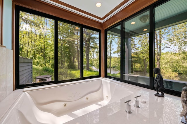 72 Vine St, South Berwick, ME 03908 - bathroom featuring a tub with jets, plenty of natural light, and recessed lighting