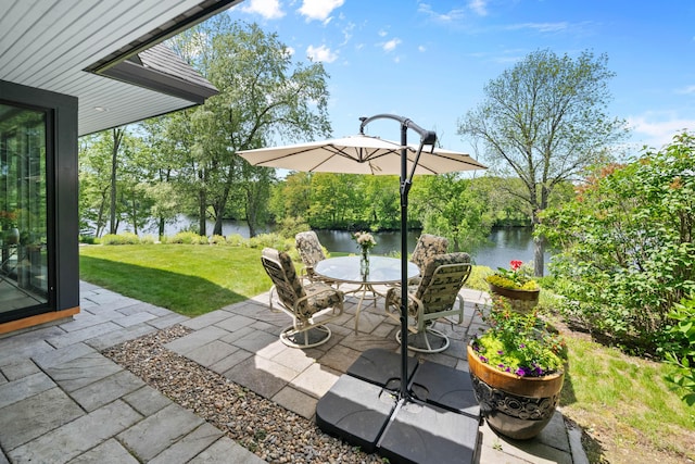 72 Vine St, South Berwick, ME 03908 - view of patio featuring a water view and outdoor dining area