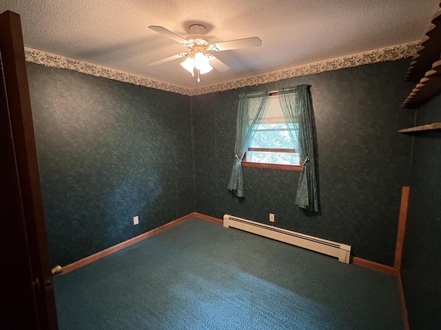 16 Evergreen Estates Rd, Nobleboro, ME 04555 - carpeted empty room with baseboard heating, a ceiling fan, and a textured ceiling