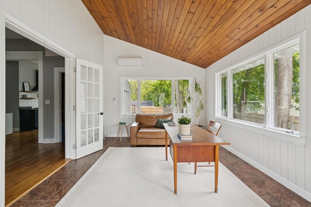 217 Ocean Ave, Portland, ME 04103 - sunroom / solarium featuring lofted ceiling, wooden ceiling, baseboards, and wood walls