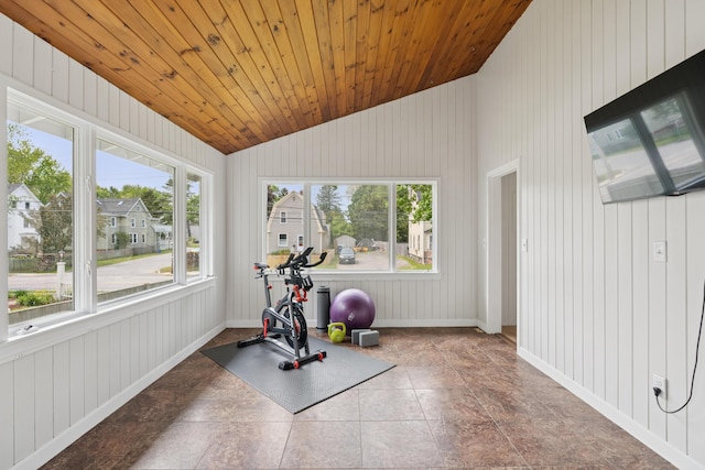 217 Ocean Ave, Portland, ME 04103 - exercise room featuring lofted ceiling, plenty of natural light, and baseboards