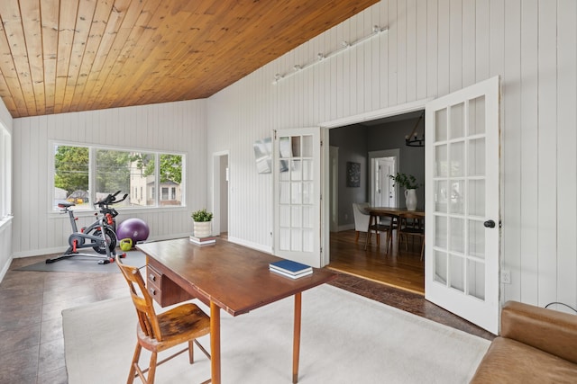 217 Ocean Ave, Portland, ME 04103 - office with lofted ceiling, wooden ceiling, and baseboards