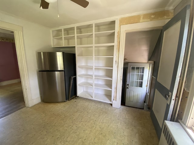 147 Spring St, Westbrook, ME 04092 - kitchen with freestanding refrigerator and a ceiling fan