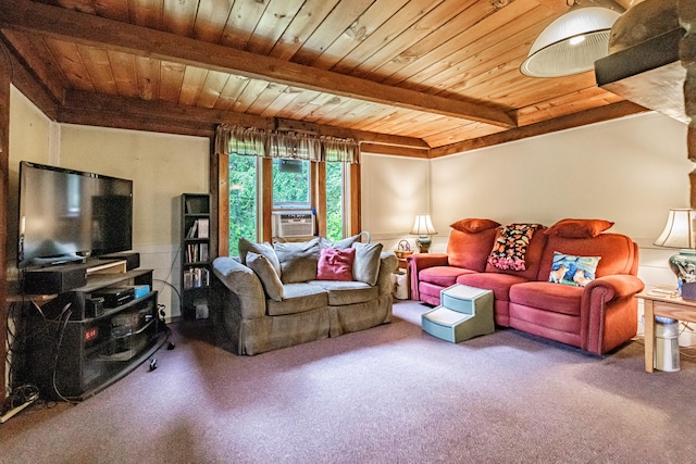 115 Wards Hill Rd, Baldwin, ME 04091 - living area with a wood ceiling with exposed beams and carpet floors