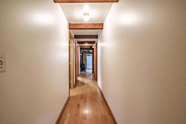 115 Wards Hill Rd, Baldwin, ME 04091 - hallway featuring light wood-type flooring and beam ceiling