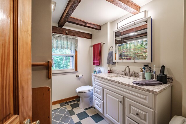115 Wards Hill Rd, Baldwin, ME 04091 - bathroom featuring beamed ceiling, vanity, and tile patterned floors