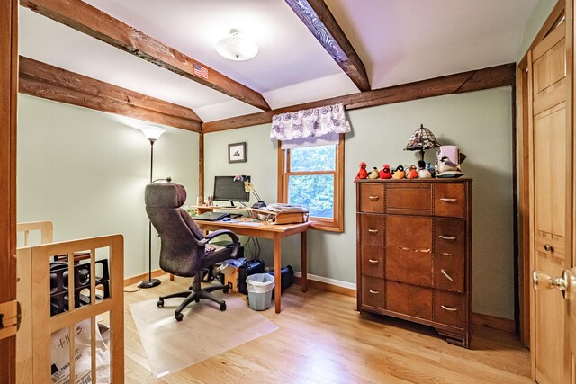 115 Wards Hill Rd, Baldwin, ME 04091 - office area featuring beam ceiling and light wood-style floors