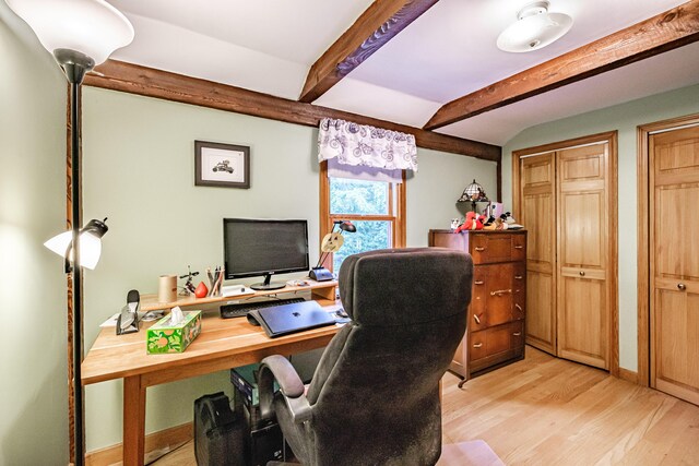115 Wards Hill Rd, Baldwin, ME 04091 - office area featuring light wood-style floors and beam ceiling