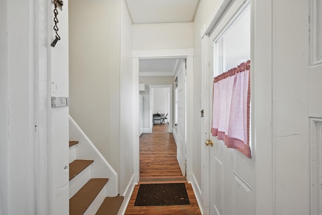 4 Heath St, Waterville, ME 04901 - corridor with dark wood-style flooring, healthy amount of natural light, and crown molding