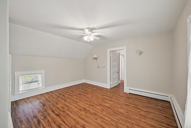4 Heath St, Waterville, ME 04901 - bonus room featuring a baseboard heating unit, ceiling fan, wood finished floors, baseboards, and vaulted ceiling