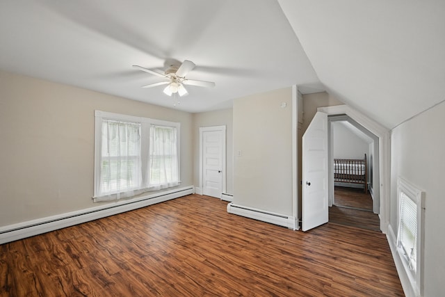 4 Heath St, Waterville, ME 04901 - additional living space with a baseboard radiator, a baseboard heating unit, wood finished floors, a ceiling fan, and lofted ceiling