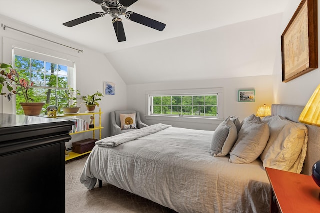 83 Brixham Rd, York, ME 03909 - bedroom with multiple windows, lofted ceiling, ceiling fan, and carpet
