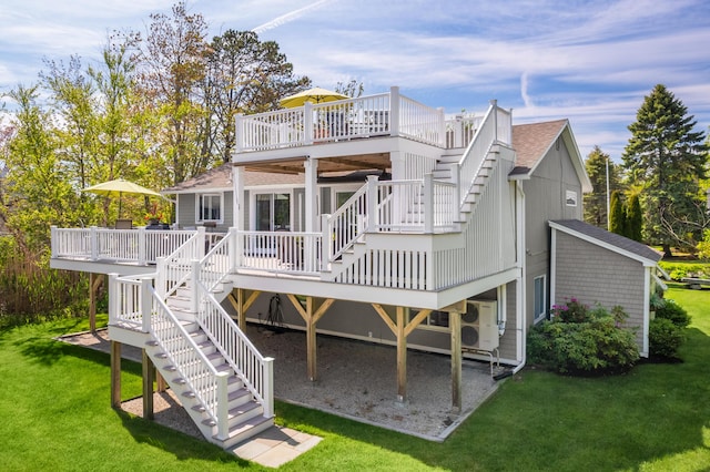 36 Bayberry Ave, Kennebunk, ME 04043 - back of house featuring stairway, a shingled roof, and a wooden deck