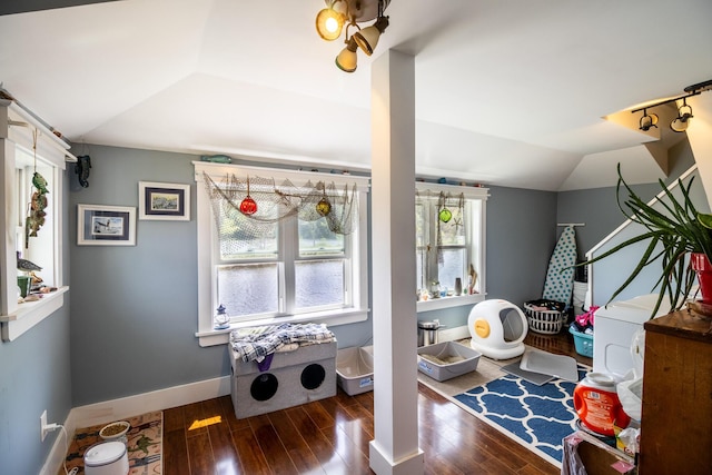 590 Main St, East Machias, ME 04630 - game room featuring vaulted ceiling, wood finished floors, and baseboards