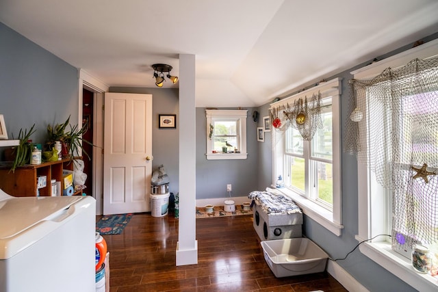 590 Main St, East Machias, ME 04630 - dining space with wood finished floors, lofted ceiling, and baseboards