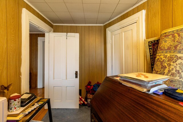 590 Main St, East Machias, ME 04630 - carpeted home office with wood walls and ornamental molding