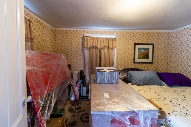 590 Main St, East Machias, ME 04630 - bedroom featuring ornamental molding and wallpapered walls